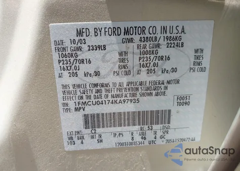 2004 Ford Escape Limited z USA, uszkodzony, nr VIN 1FMCU04174KA97935